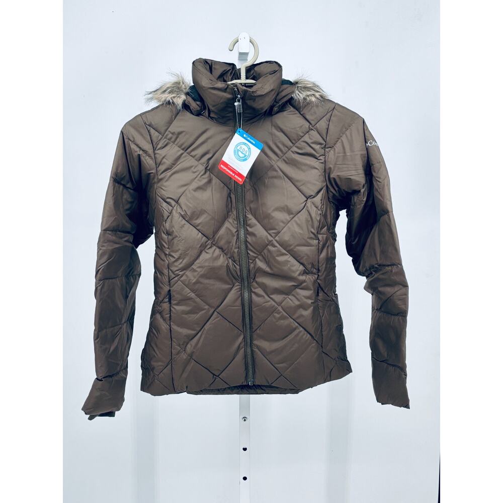 Columbia Womens Icy Heights II Down Jacket XS Brown Faux Fur Quilted Insulated